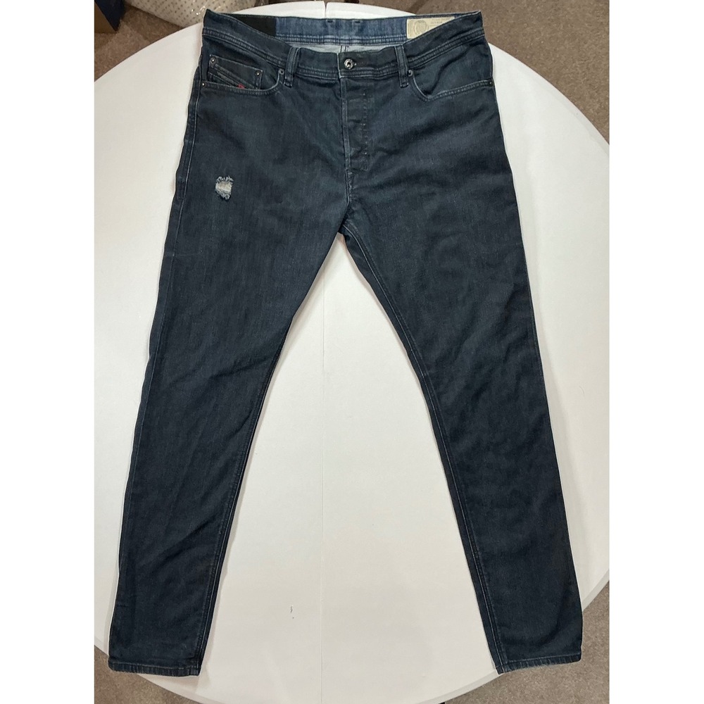 Diesel Tepphar Slim Carrot Jeans Mens 34 Dark Wash Distressed Stretch Denim